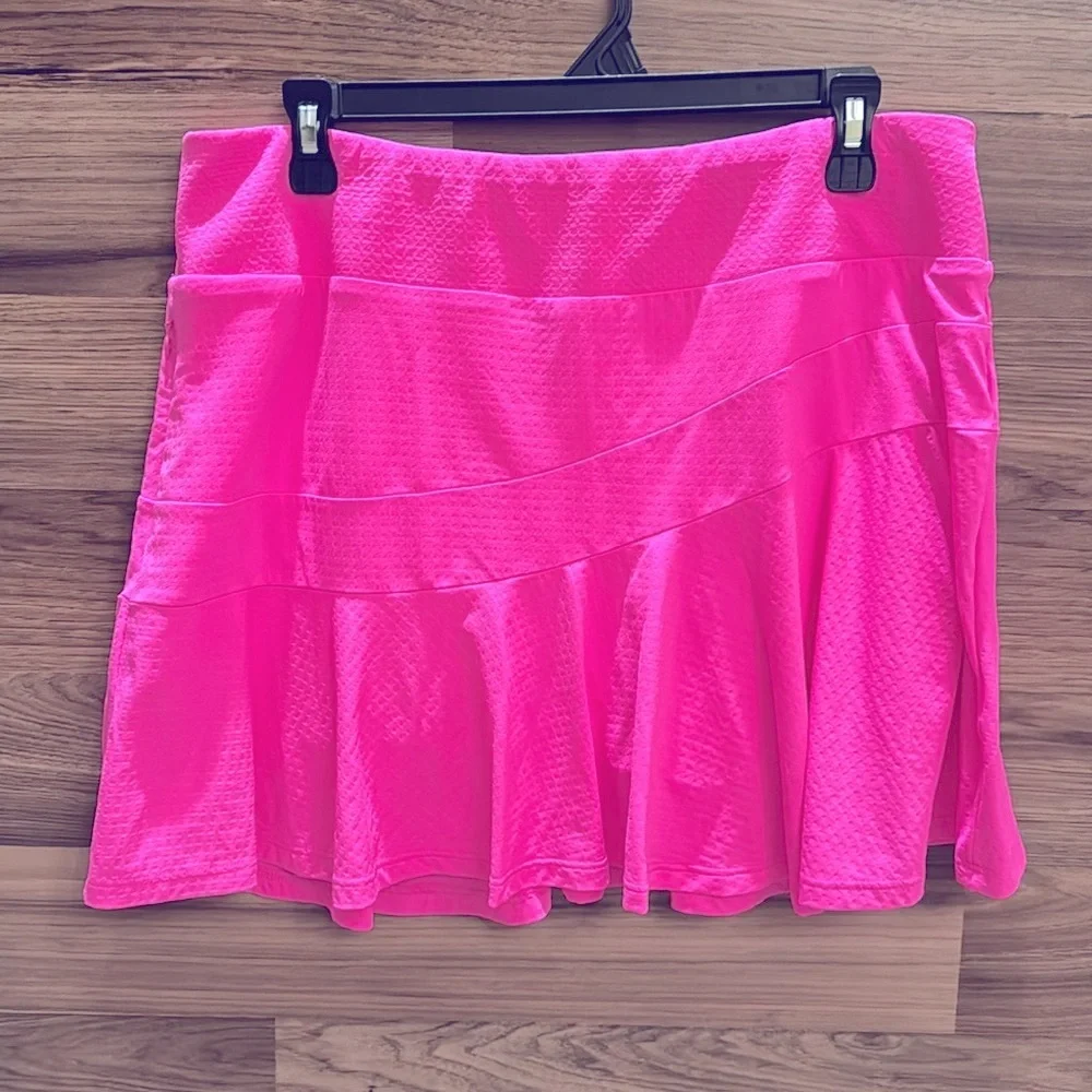 IBKUL Tennis Hot Pink UPF 50+ Mini Zip Pocket Pull On Flounce Skort Skirt L - Picture 3 of 13